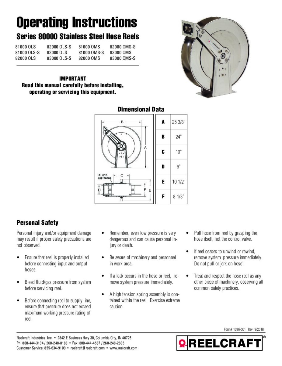 Reelcraft LC607 OLS Corrosion Resistant Hose Reel