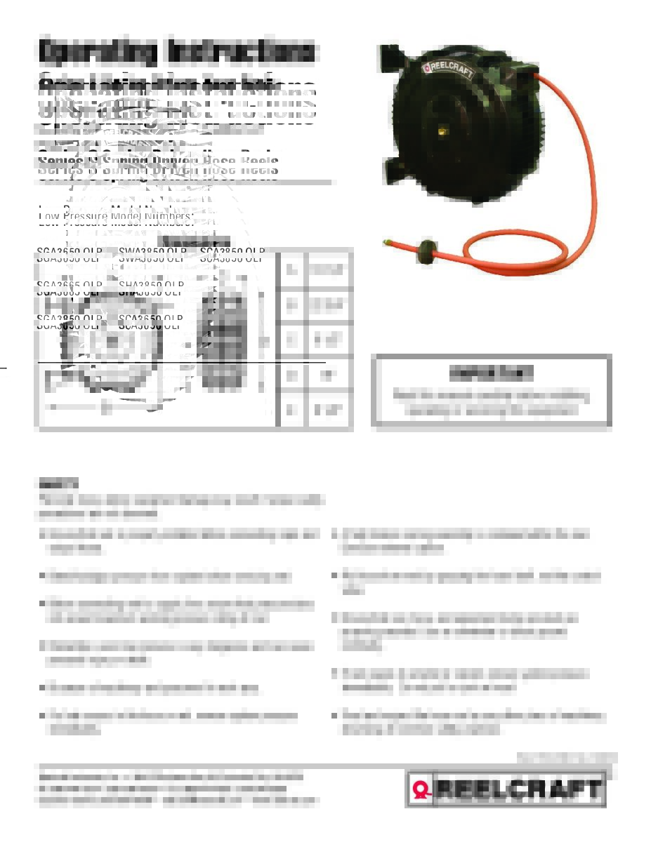 User manual Reelcraft 4625 OLP (English - 6 pages)