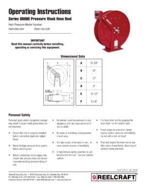 Reelcraft PW7600 OHP 0.37 in. x 50 ft. Pressure Wash Spring Retractable  Hose Reel 