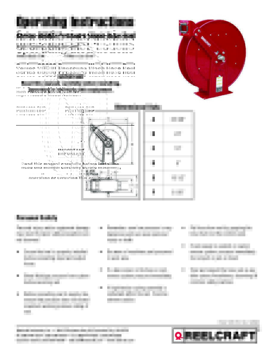 Service Manuals Hose Cord and Cable Reels Reelcraft