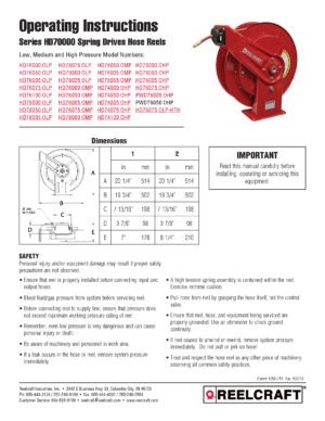 Reelcraft 5605 OLP Premium Duty Spring Retractable Hose Reel, 50