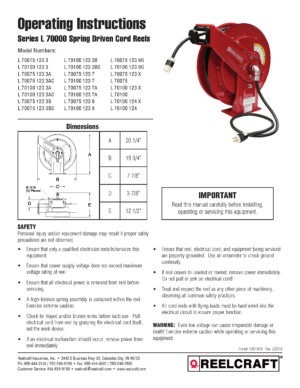 Reelcraft L 70100 - 12/3 100 ft. Heavy Duty Bare Cord Reel