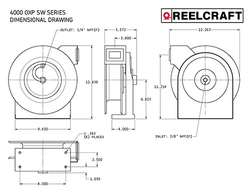 Reelcraft B3425-OLP 1/4 x 25ft. Compact Air/Water Hose Reel