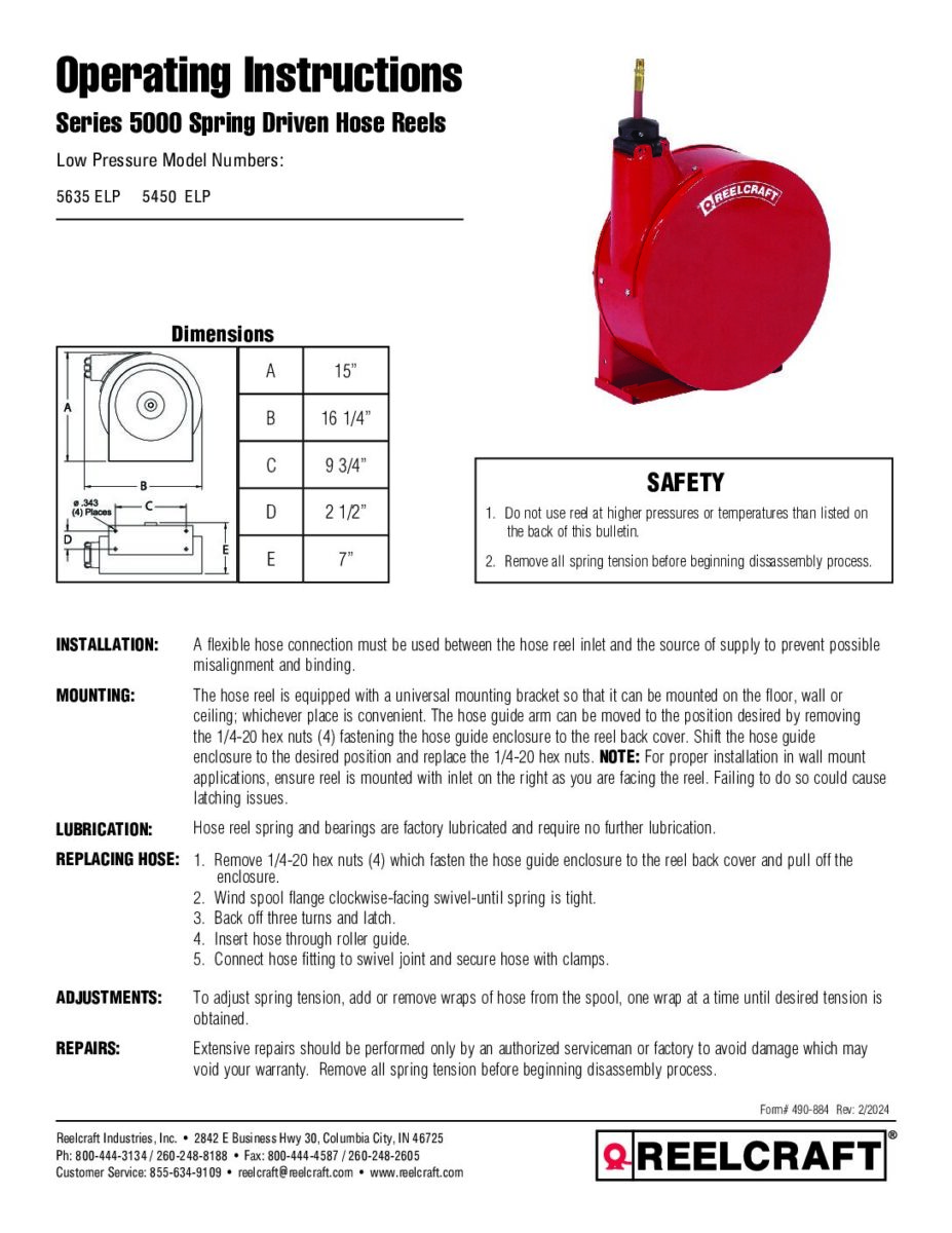 Service Manuals - Hose, Cord and Cable Reels - Reelcraft