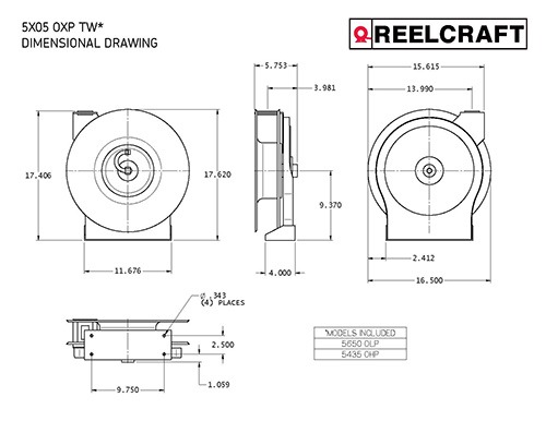 Reelcraft 5650-OLP 3/8 x 50ft, 300 psi, Air / Water Reel with Hose