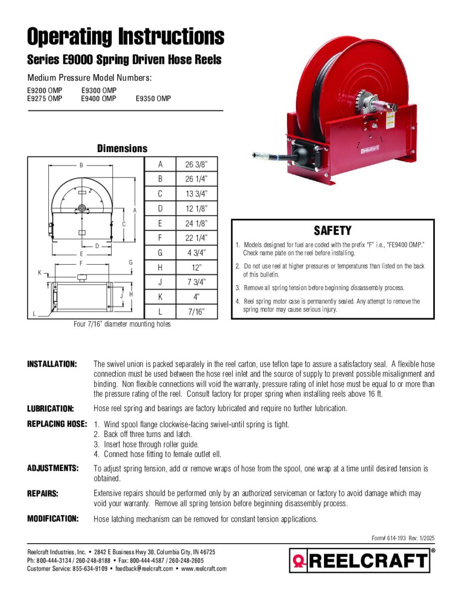  Reelcraft 82100 OLP 1/2-Inch by 100-Feet Spring Driven