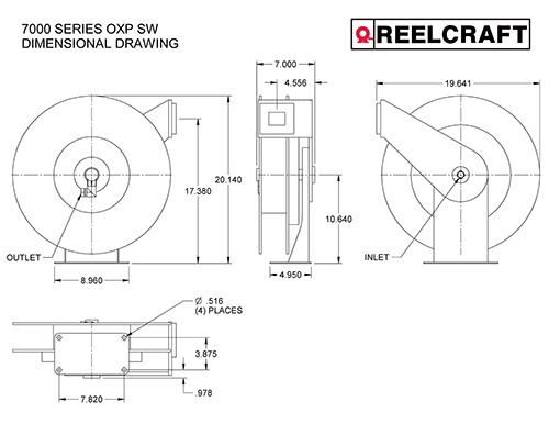 Reelcraft 7670 ELP  Enclosed Spring Retractable Hose Reel