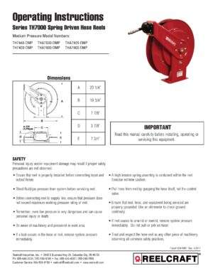 25 ft (3/4 in I.D.), 500 psi Max Op Pressure, Spring Return Hose Reel -  59YT25