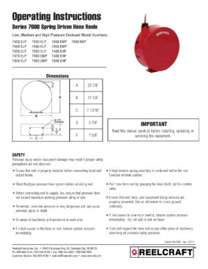 Reelcraft 7670 ELP Spring Retractable Hose Reel