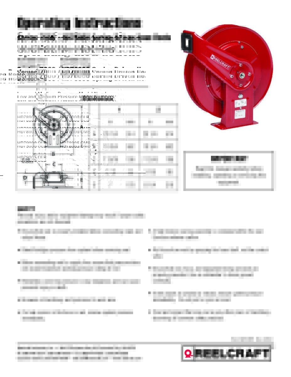 Service Manuals - Hose, Cord and Cable Reels - Reelcraft