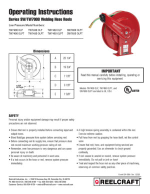 917471-3 Reelcraft 19 x 7 x 20-1/4 Gas Welding Hose Reel; For Oxygen and  Acetylene, Mapp, Propane, Natural and other