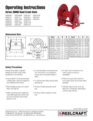 Reelcraft CA33106 L - 3/4 in. x 50 ft. Premium Duty Hand Crank Hose Reel