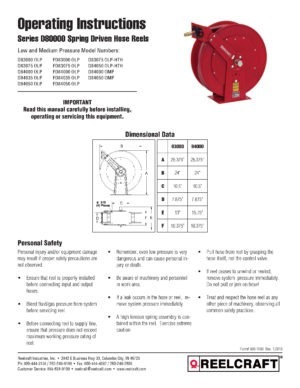 3/4 x 75 ft. Spring Return Hose Reel 500 PSI Reelcraft D83000 OLS