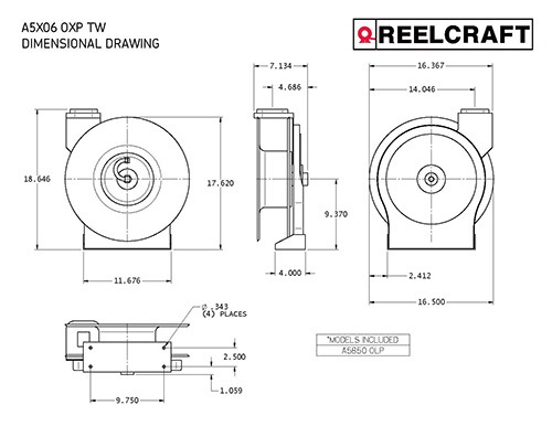 Reelcraft A5850 OLP - 1/2 in. x 50 ft. Premium Duty Hose Reel