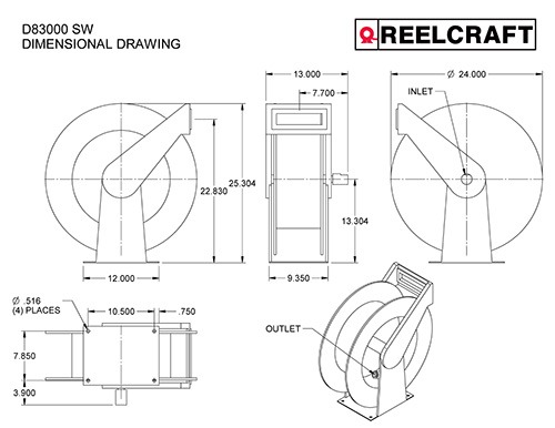 Reelcraft D83000 OLS 3/4 in. x 75 ft. Stainless Steel Hose Reel