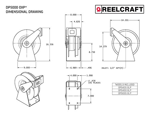 Reelcraft DP5450 OLP 1/4 in. x 50 ft. Ultimate Duty Dual Pedestal