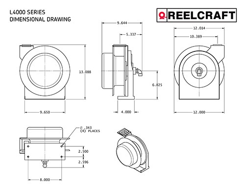 Reelcraft L 4525 123 7Q - 12/3 25 ft. Premium Duty Quad Box Outlet Power  Cord Reel