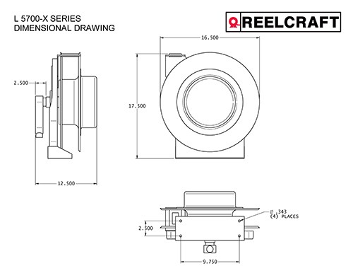 Reelcraft L 5700 - 10/3 50 ft. Premium Duty Bare Cord Reel