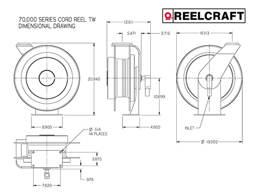 Reelcraft L 4525 123 7QC - 12/3 25 ft. Premium Duty Quad Box Outlet Power  Cord Reel