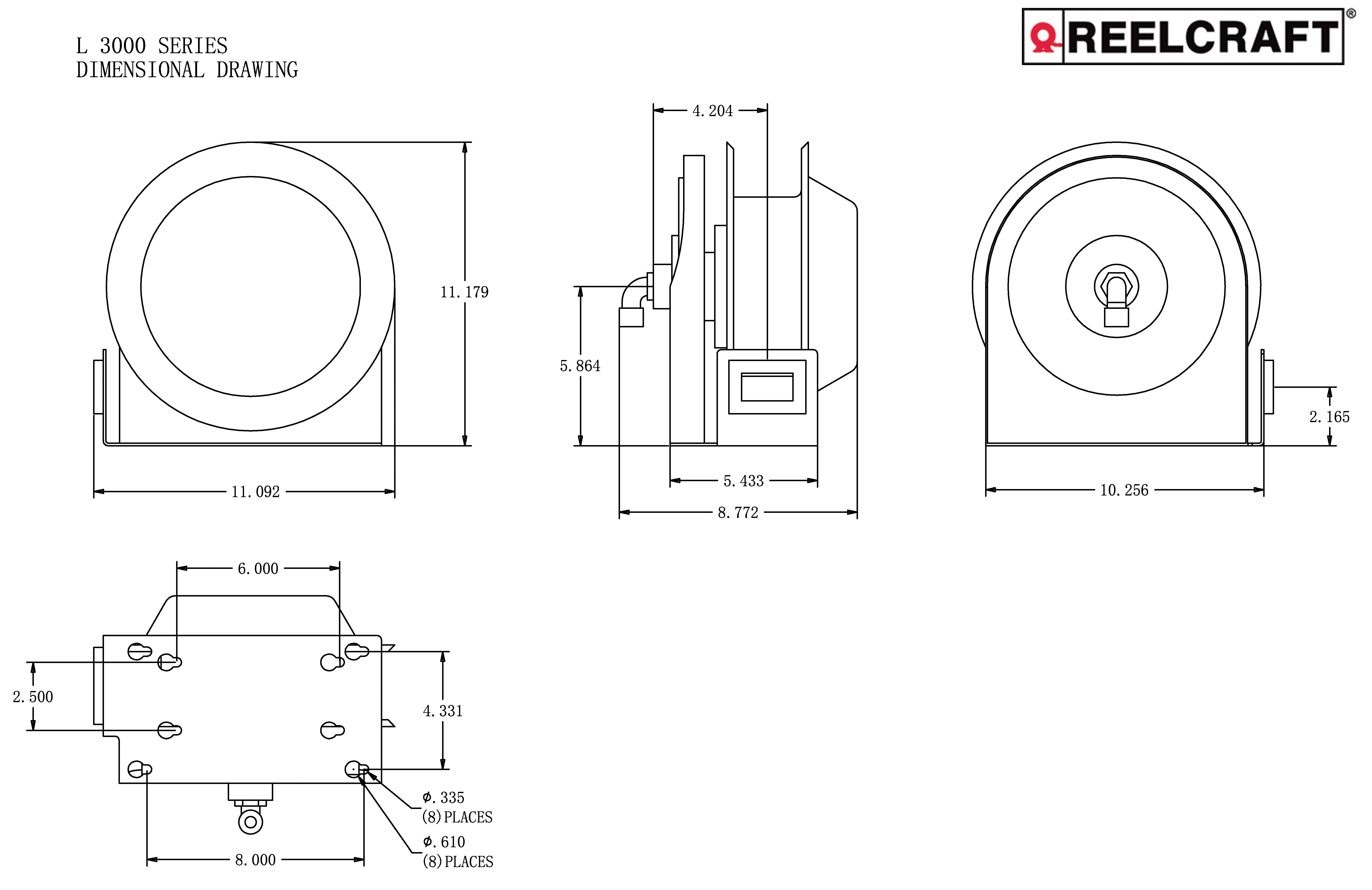 Reelcraft L-3030-123-3 12/3 x 30ft Compact Power Cord Reel, 15A