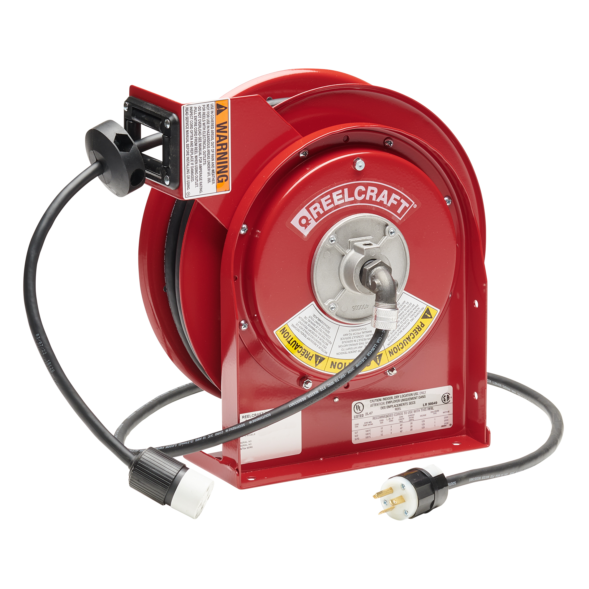 Reelcraft L 4545 123 3A - 12/3 45 ft. Premium Duty Single Receptacle Power  Cord Reel