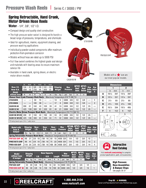 Reelcraft Catalog Page 22 - Pressure Wash Hose Reels