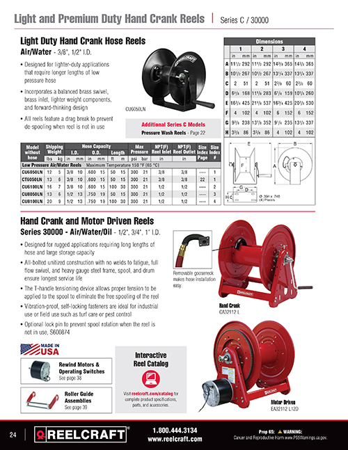 Reelcraft CT6050LN - 3/8 in. x 50 ft. Light Duty Hand Crank Hose Reel