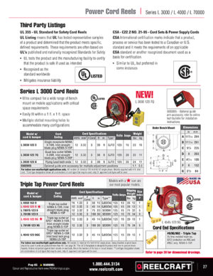 Reelcraft L 4545 123 9 - 12/3 45 ft. Premium Duty Triple Outlet Power Cord  Reel