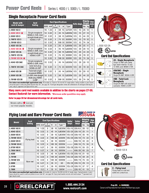 Reelcraft Catalog Page 28 - Power & Light Cord Reels