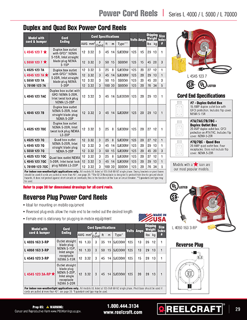Reelcraft Catalog Page 29 - Power & Light Cord Reels
