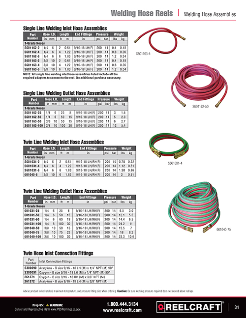 Reelcraft Catalog Page 31 - Welding Hose Assemblies