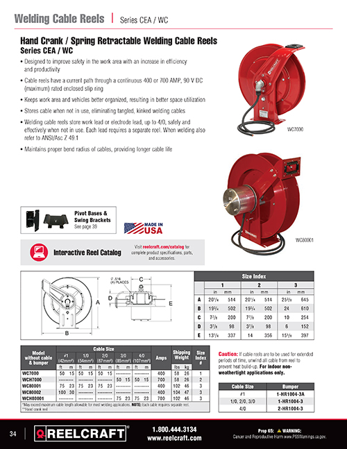 Reelcraft Catalog Page 34 - Series CEA & WC Welding Reels