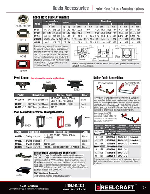 Reelcraft Catalog Page 39 - Roller Guides & Mounting Options