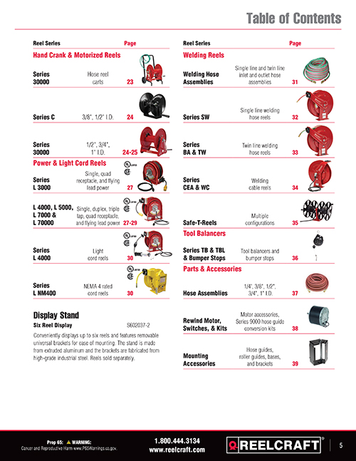 Reelcraft Catalog Page 5 - Table of Contents